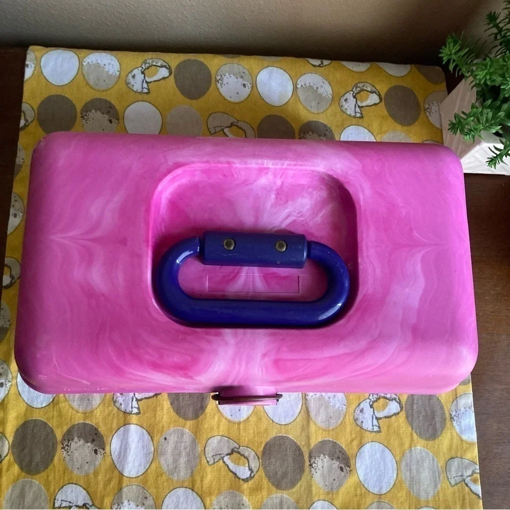 Vintage Caboodles hot pink and purple 2 tier convertible makeup case